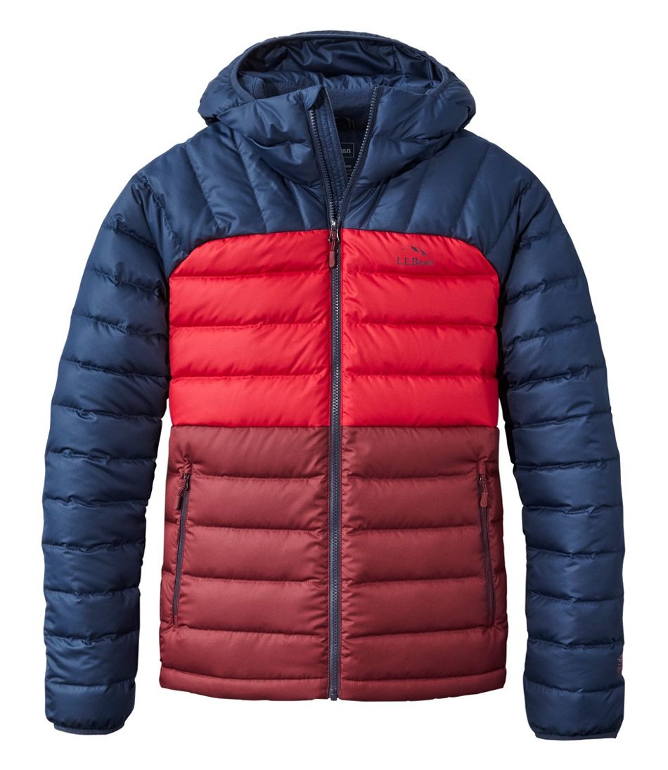L.L.Bean Men's Bean's Down Hooded Jacket, Colorblock OUTERWEAR|SALE