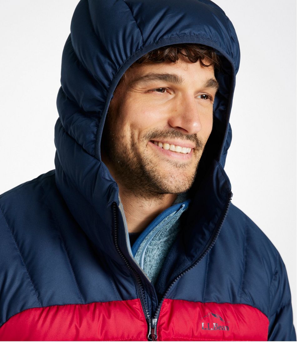 L.L.Bean Men's Bean's Down Hooded Jacket, Colorblock OUTERWEAR|SALE