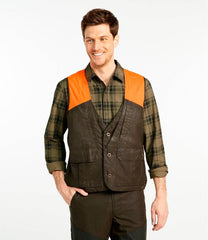 L.L.Bean Men's Double L Waxed-Cotton Upland Vest, Hunter Orange OUTERWEAR|OUTDOOR EQUIPMENT