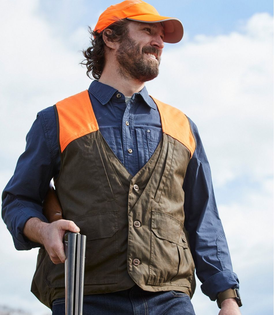L.L.Bean Men's Double L Waxed-Cotton Upland Vest, Hunter Orange OUTERWEAR|OUTDOOR EQUIPMENT