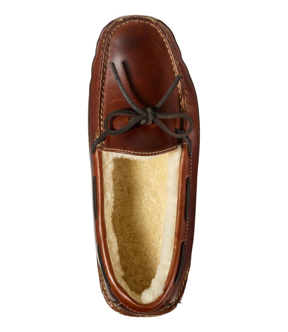 L.L.Bean Men's Leather Double-Sole Slippers, Shearling-Lined FOOTWEAR