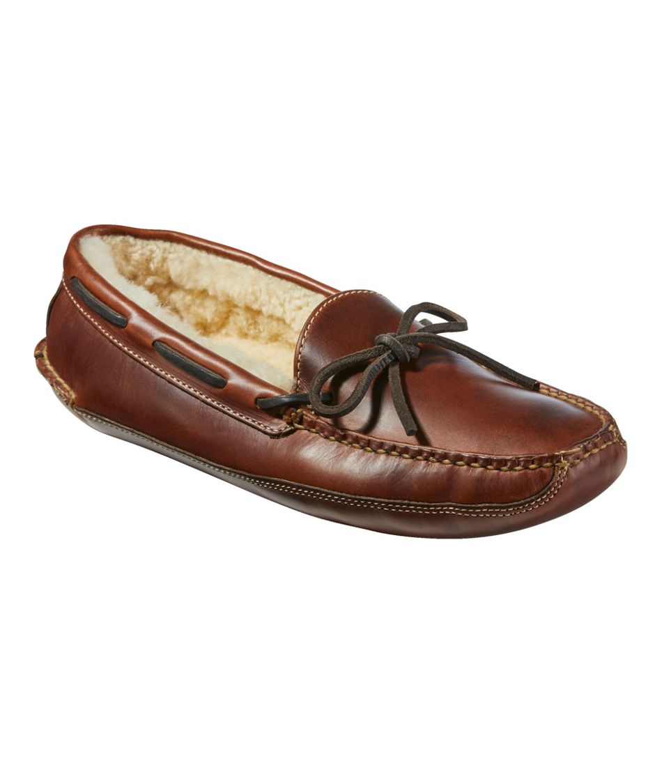 L.L.Bean Men's Leather Double-Sole Slippers, Shearling-Lined FOOTWEAR