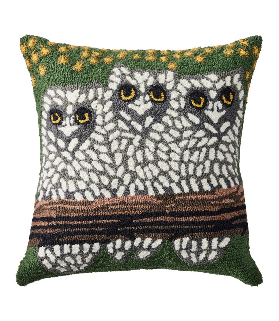 L.L.Bean Indoor/Outdoor Hooked Pillow, Owls HOME GOODS