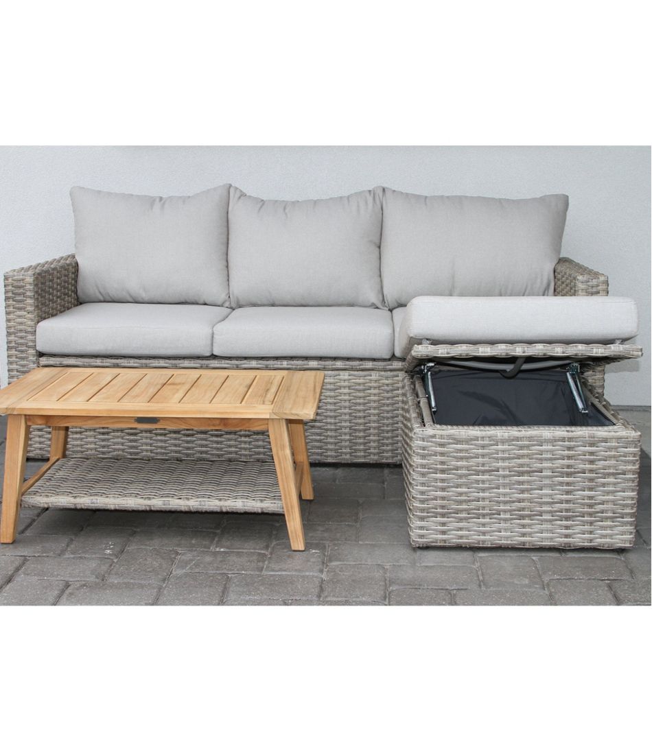 L.L.Bean Wicker Storage Sofa and Teak Coffee Table Set HOME GOODS