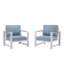 L.L.Bean White Aluminum Deep Seating Armchair with Blue Cushions, Set of Two HOME GOODS