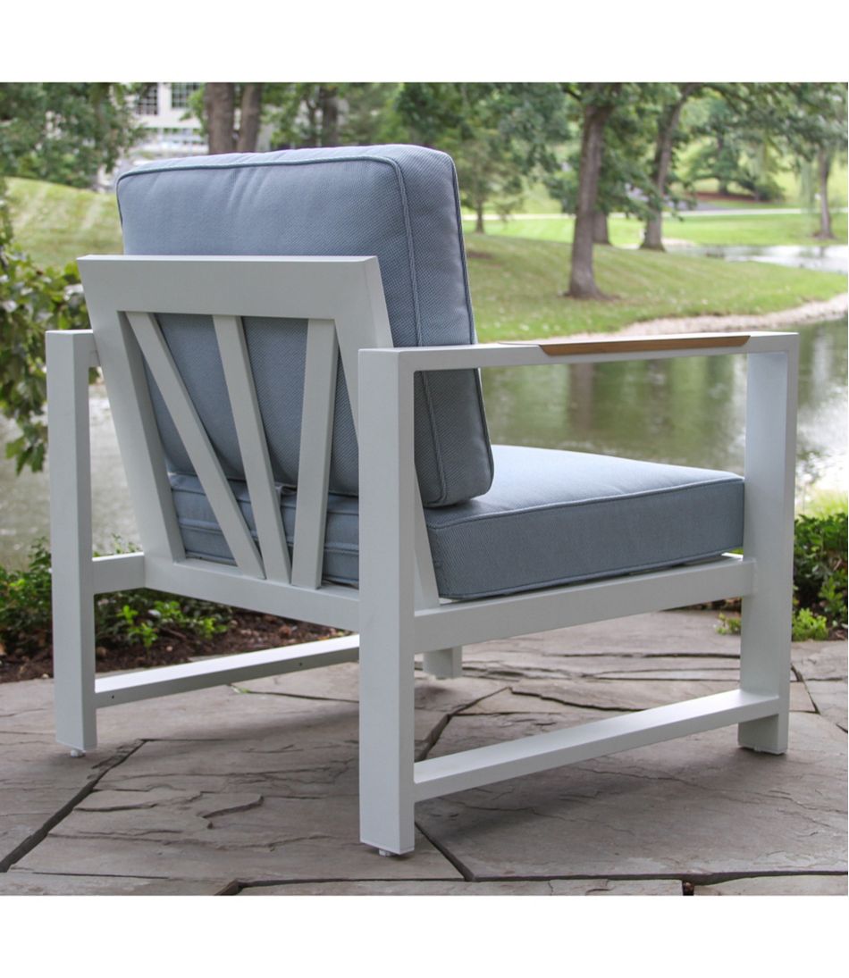 L.L.Bean White Aluminum Deep Seating Armchair with Blue Cushions, Set of Two HOME GOODS