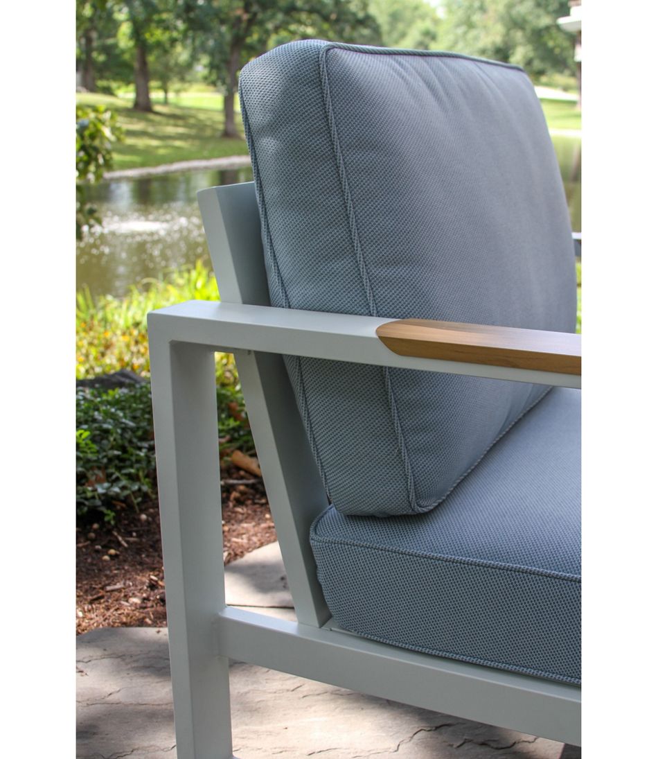 L.L.Bean White Aluminum Deep Seating Armchair with Blue Cushions, Set of Two HOME GOODS