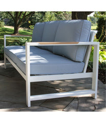 L.L.Bean White Aluminum Deep Seating Sofa with Blue Cushions HOME GOODS