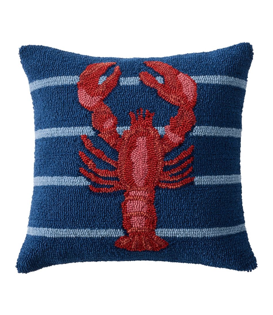 L.L.Bean Indoor/Outdoor Hooked Pillow, 18x18 Lobster HOME GOODS