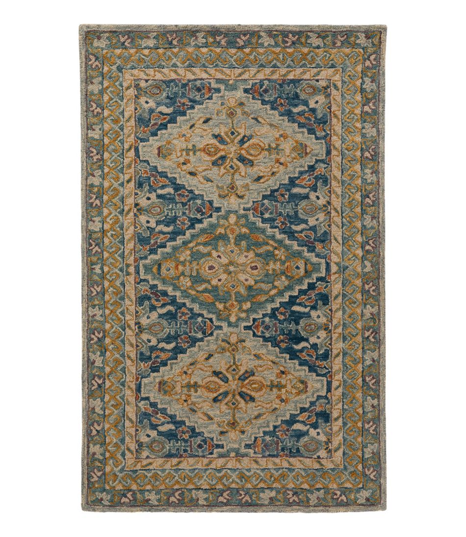 L.L.Bean Bordered Medallion Wool Tufted Rug, Blue Multi HOME GOODS