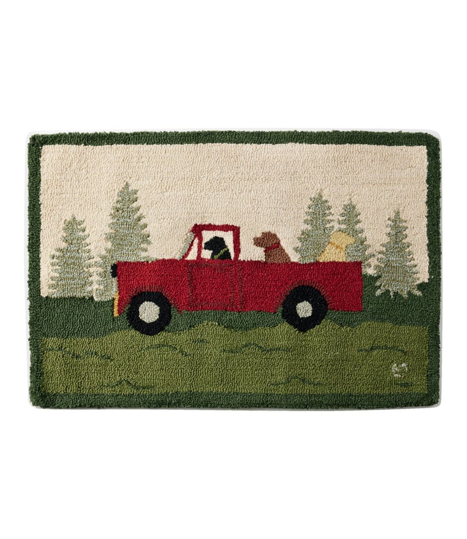 L.L.Bean Wool Hooked Novelty Rug, Dog Caravan HOME GOODS