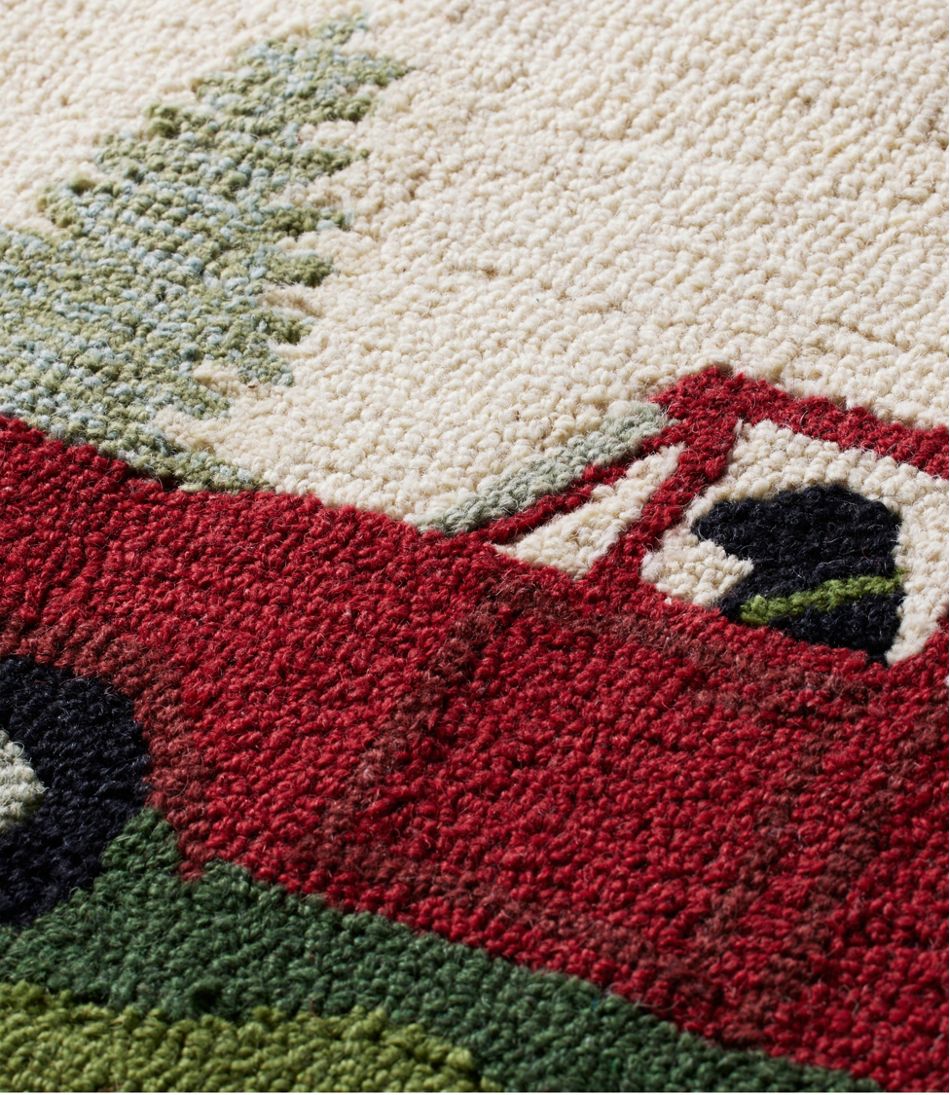 L.L.Bean Wool Hooked Novelty Rug, Dog Caravan HOME GOODS