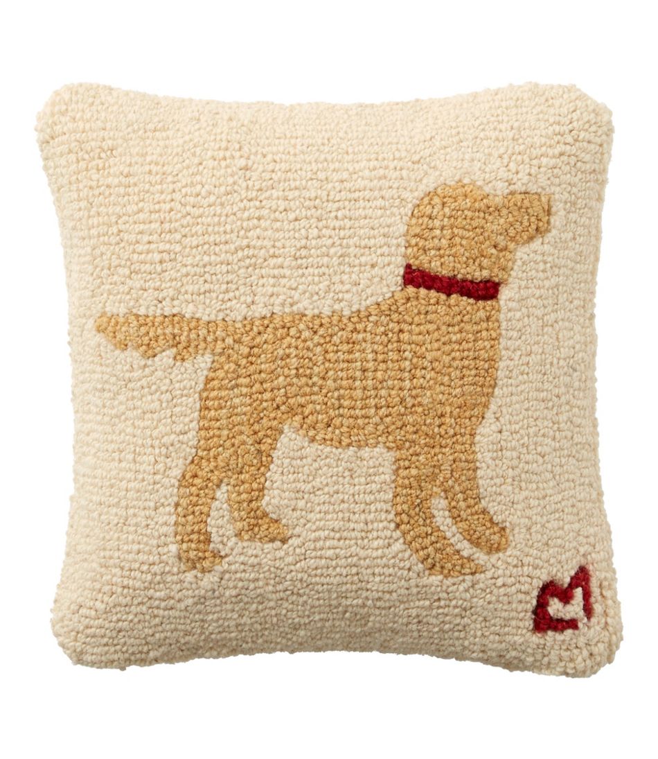 L.L.Bean Wool Hooked Throw Pillow, Yellow Dog, 14" x 14" HOME GOODS