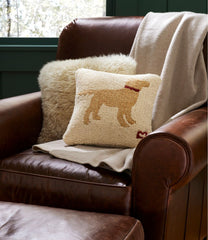 L.L.Bean Wool Hooked Throw Pillow, Yellow Dog, 14" x 14" HOME GOODS