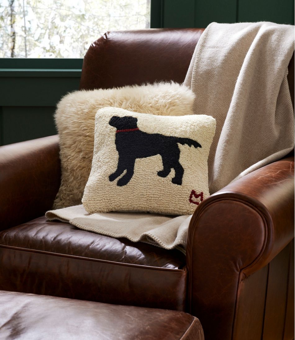 L.L.Bean Wool Hooked Throw Pillow, Black Dog, 14" x 14" HOME GOODS