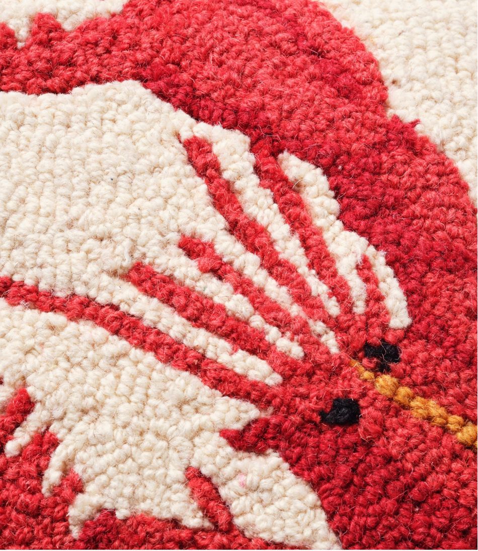 L.L.Bean Wool Hooked Throw Pillow, Red Lobster, 14" x 14" HOME GOODS