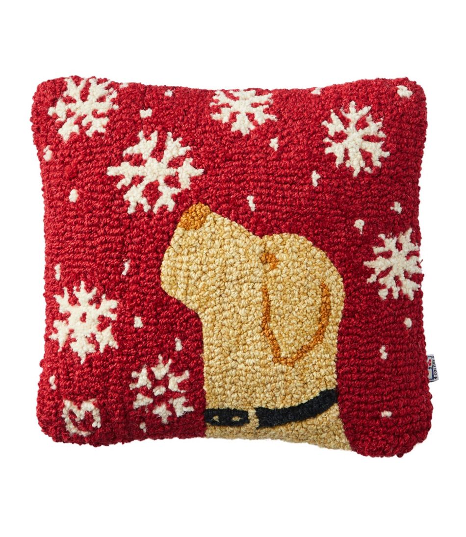 L.L.Bean Wool Hooked Throw Pillow, Snowflake Yellow Lab, 14" x 14" HOME GOODS