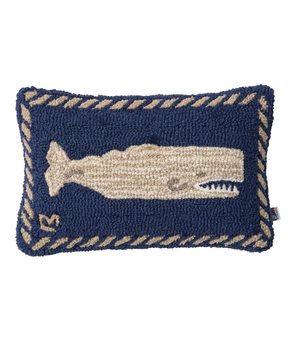 L.L.Bean Wool Hooked Throw Pillow, Whale, 12" x 18" HOME GOODS