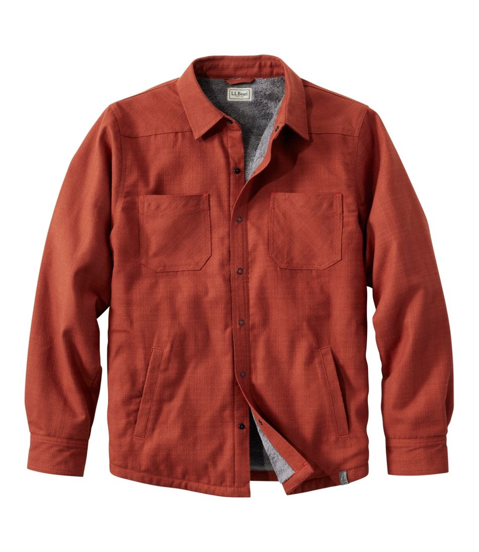 L.L.Bean Men's Katahdin Performance Flannel Shirt-Jacket, Hi-Pile Fleece-Lined Solid SALE