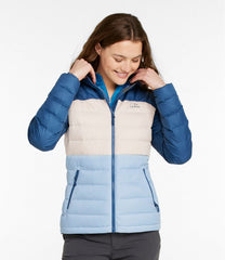 L.L.Bean Women's Bean's Down Hooded Jacket, Colorblock SALE|OUTERWEAR