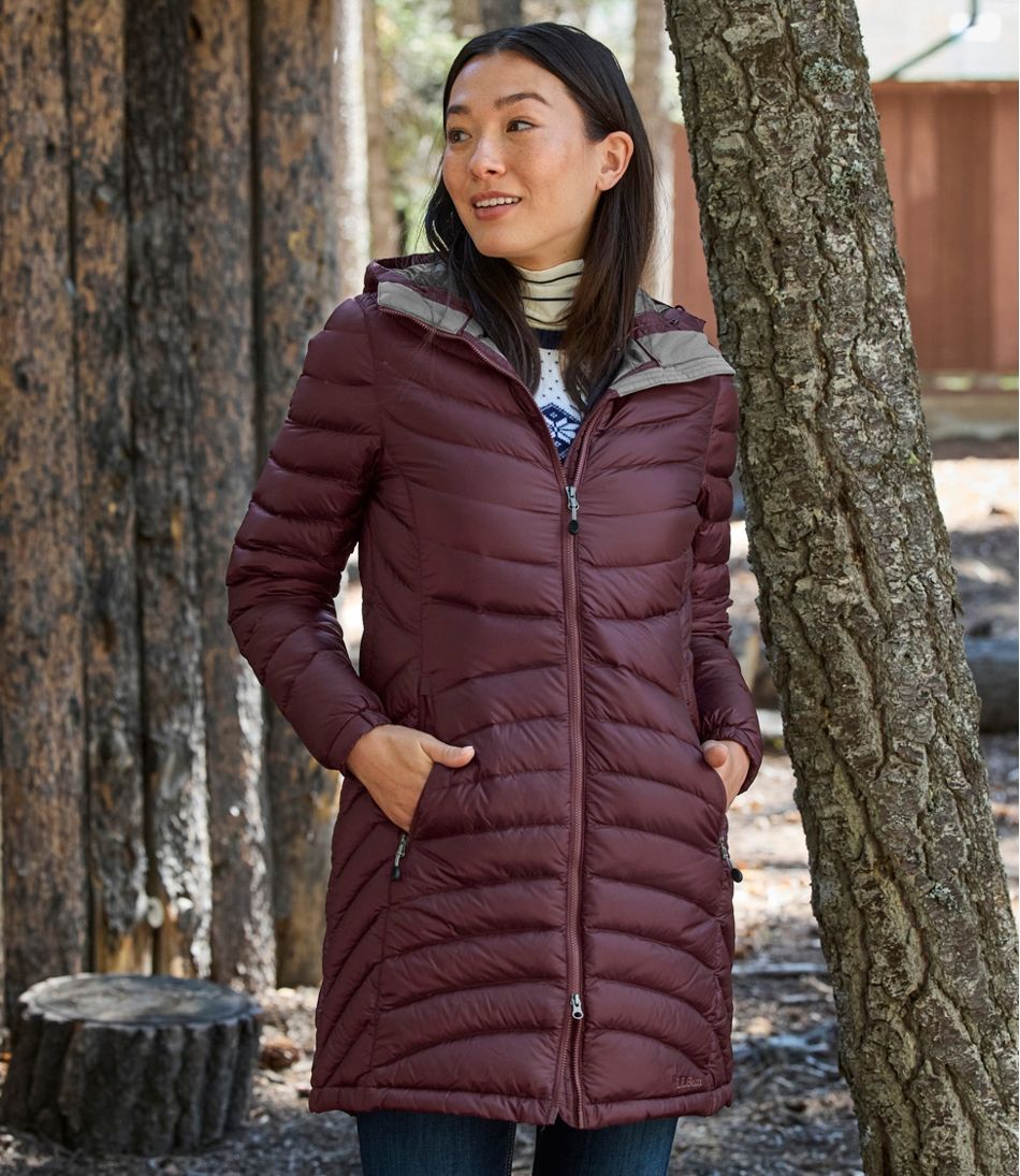 L.L.Bean Women's Ultralight 850 Down Hooded Coat, Three-Quarter Length OUTERWEAR