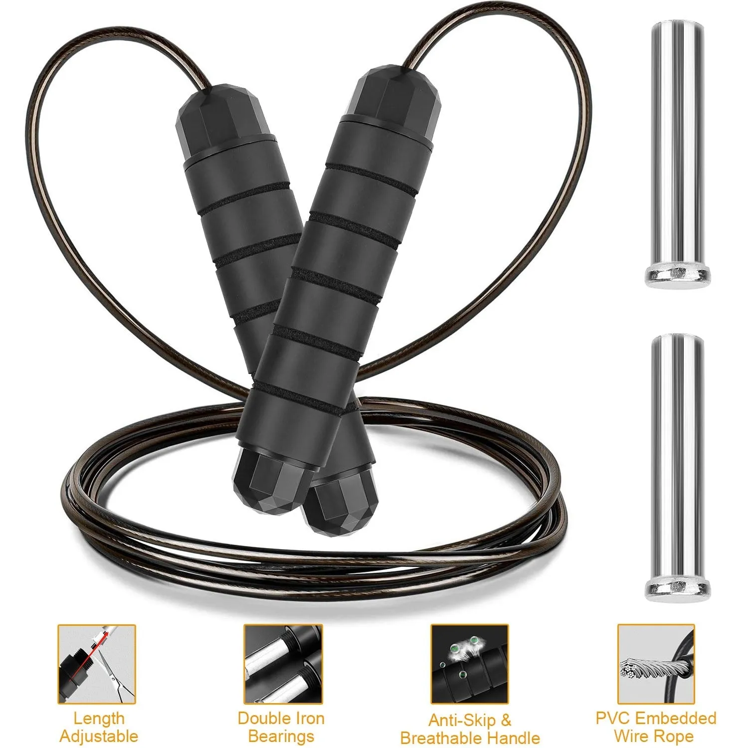 Adjustable Steel Jump Rope with Anti-Skip Foam Handle"