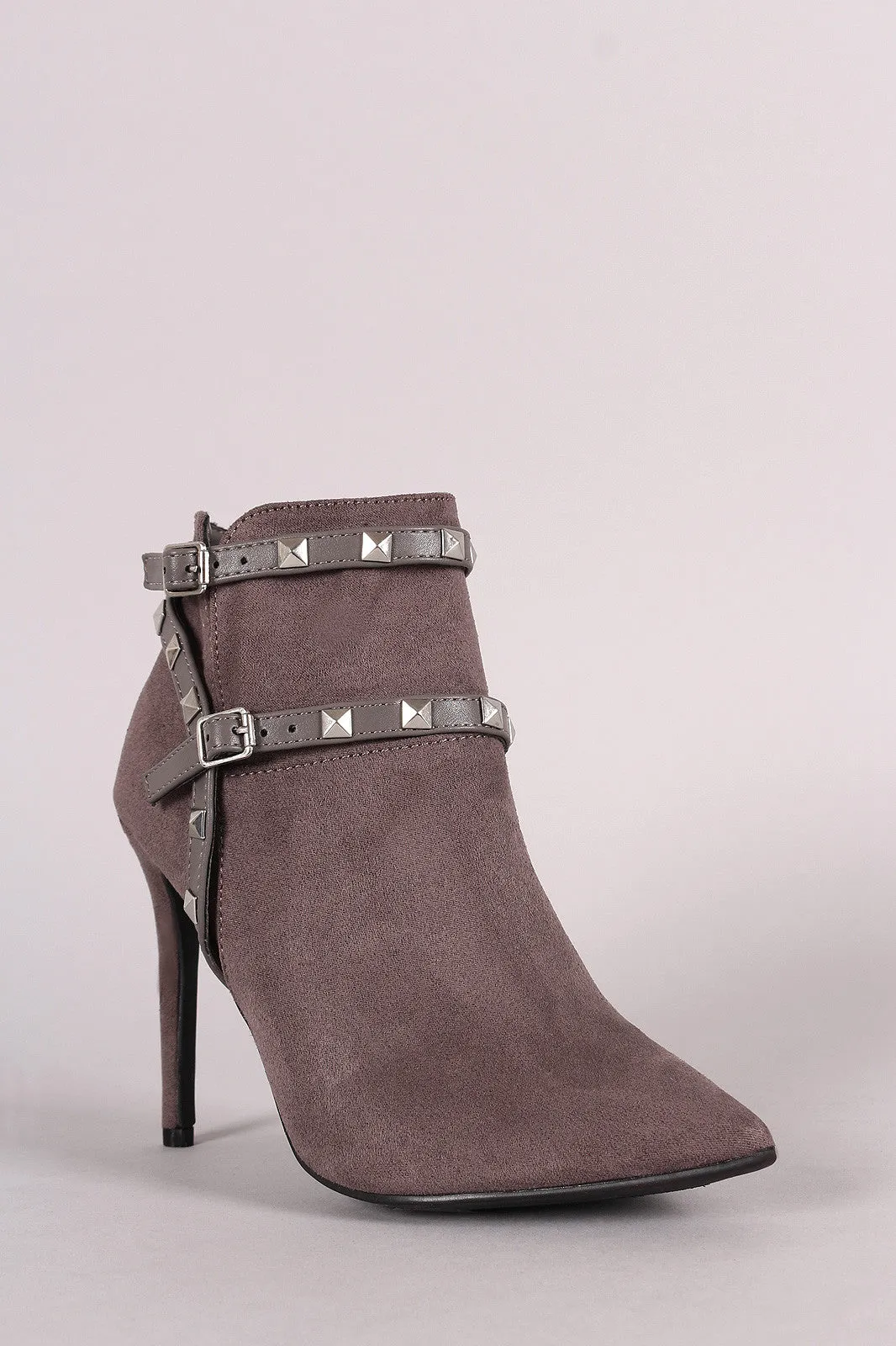 Anne Michelle Studded Strap Pointed Toe Stiletto Booties