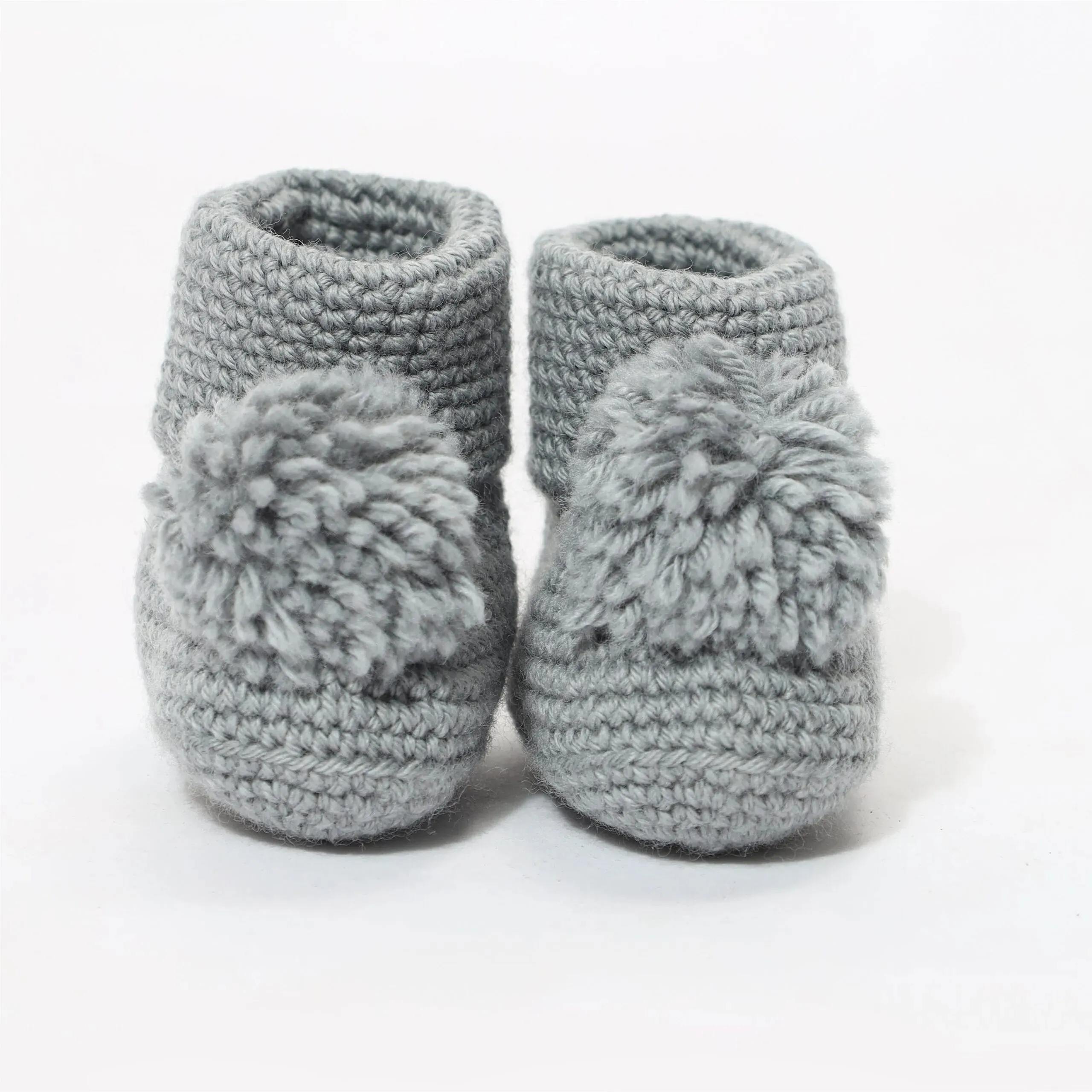 Baby Cute Pack Of 3 Crochet Booties - Off-White,Grey Melange, Coral Almond