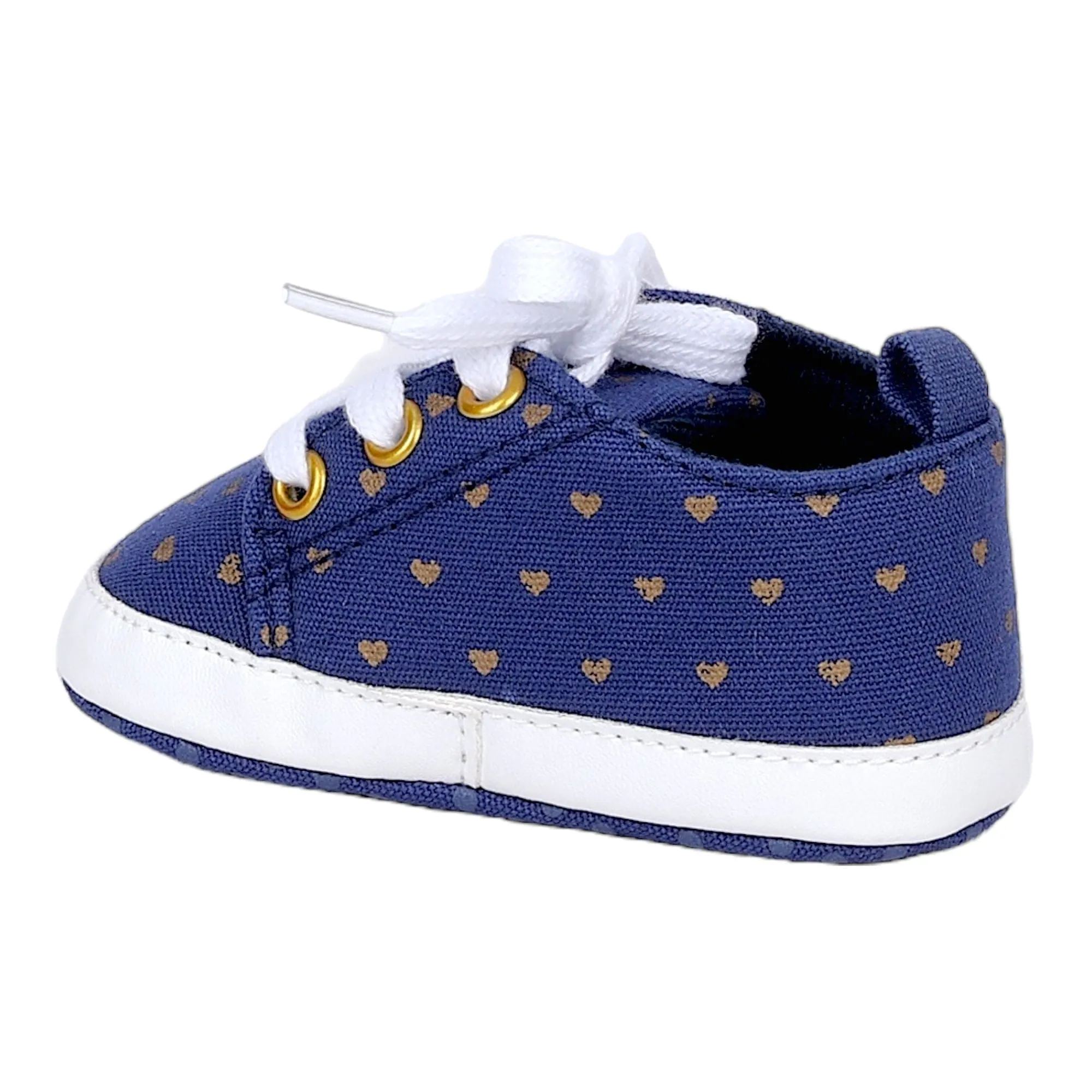 Baby Moo Heart Print Lace-Up Anti-Skid Sneakers - Navy Blue