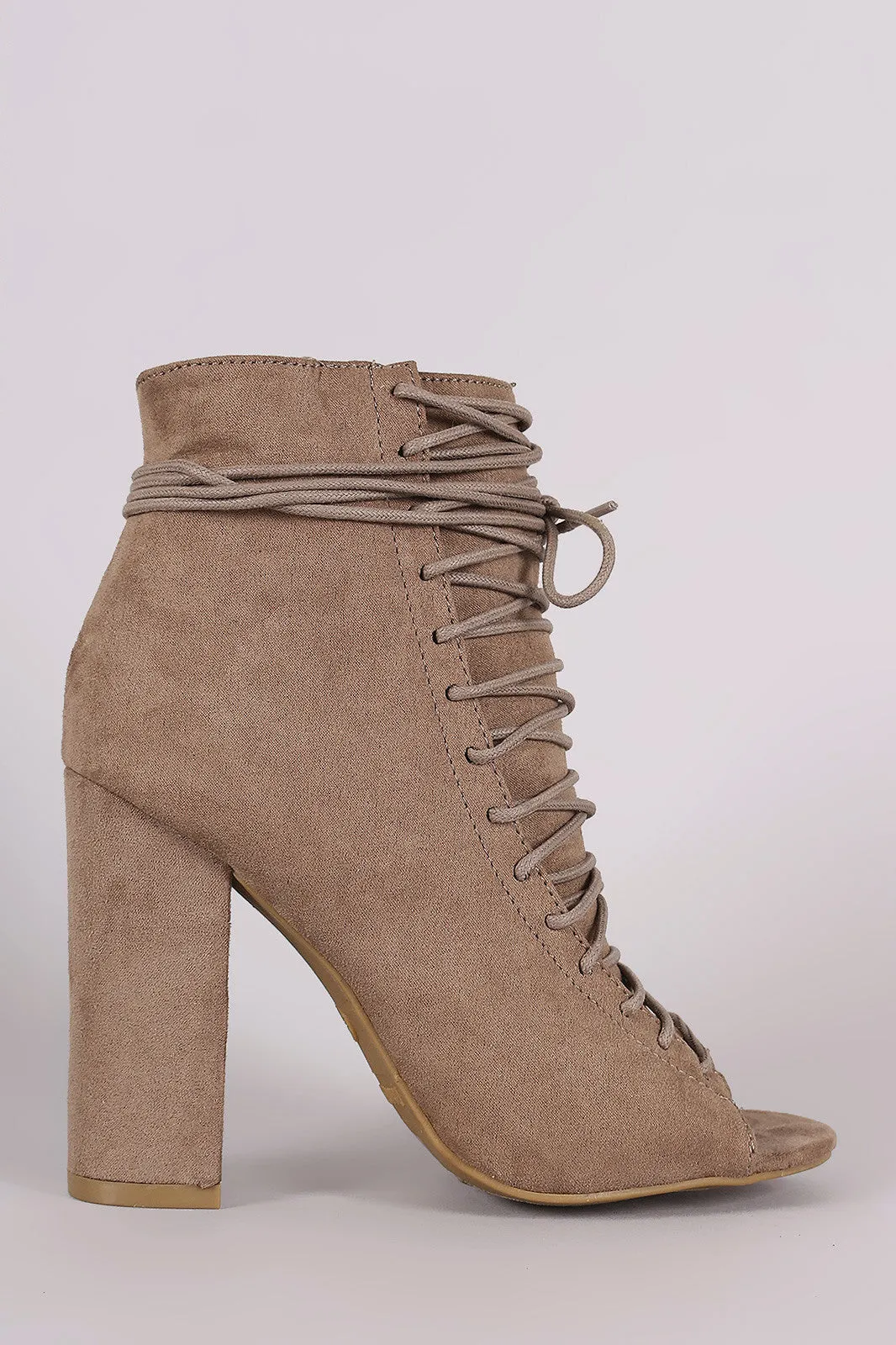 Bae - Suede Lace-Up Ankle Tie Chunky Heeled Booties