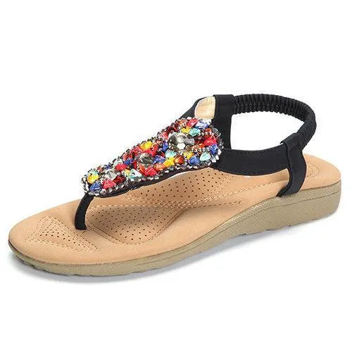 Beading Artificial Stone Colorful Elastic Flat Beach Sandals