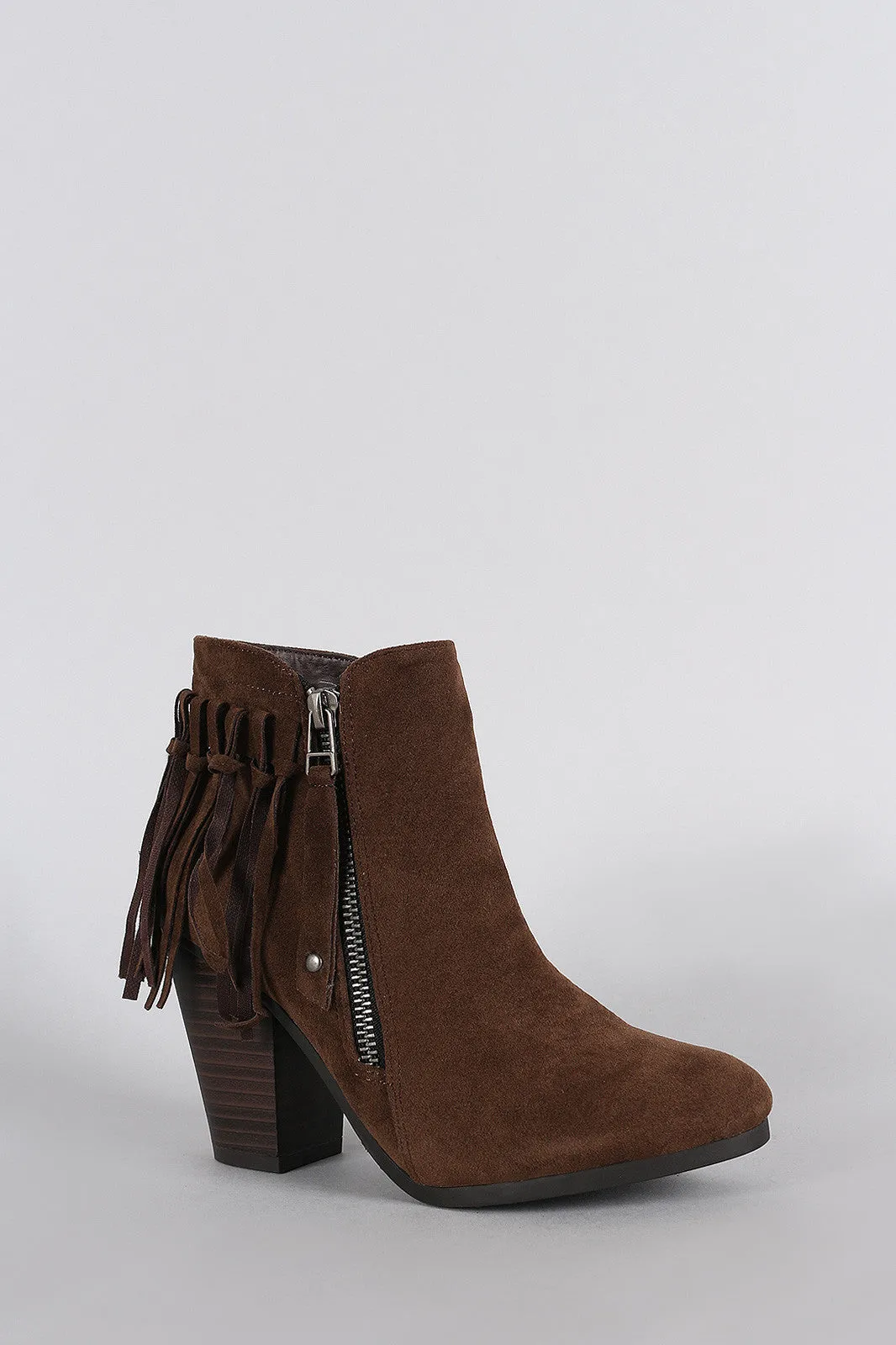 Breckelle Suede Fringe Cowgirl Chunky Heeled Ankle Boots