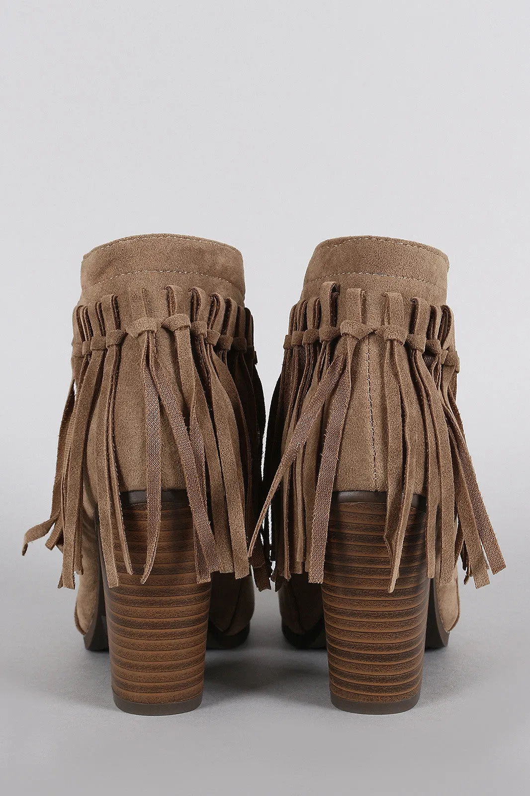 Breckelle Suede Fringe Cowgirl Chunky Heeled Ankle Boots