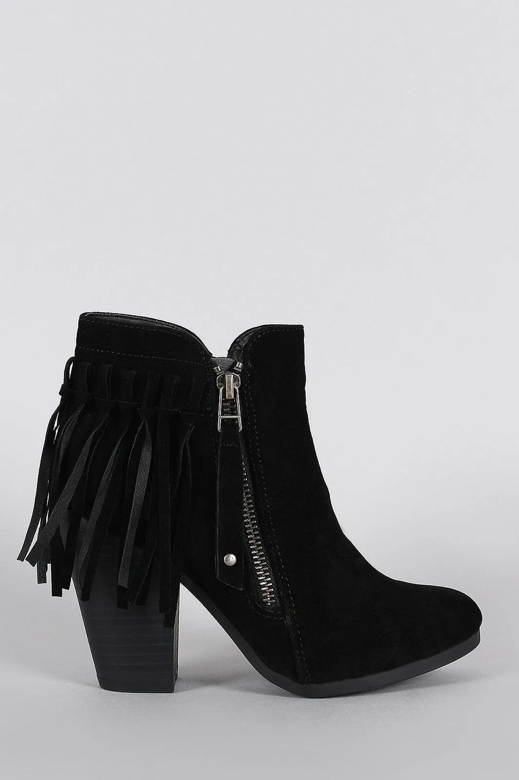 Breckelle Suede Fringe Cowgirl Chunky Heeled Ankle Boots