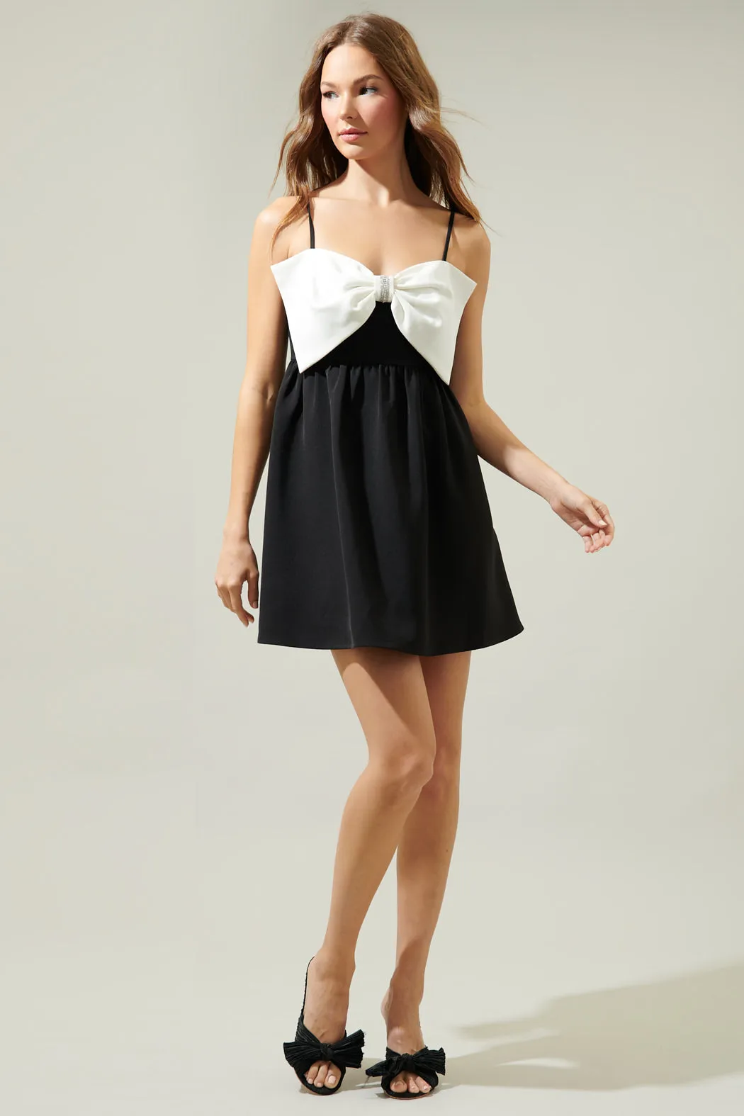 Cabello Bow Tie Babydoll Mini Dress