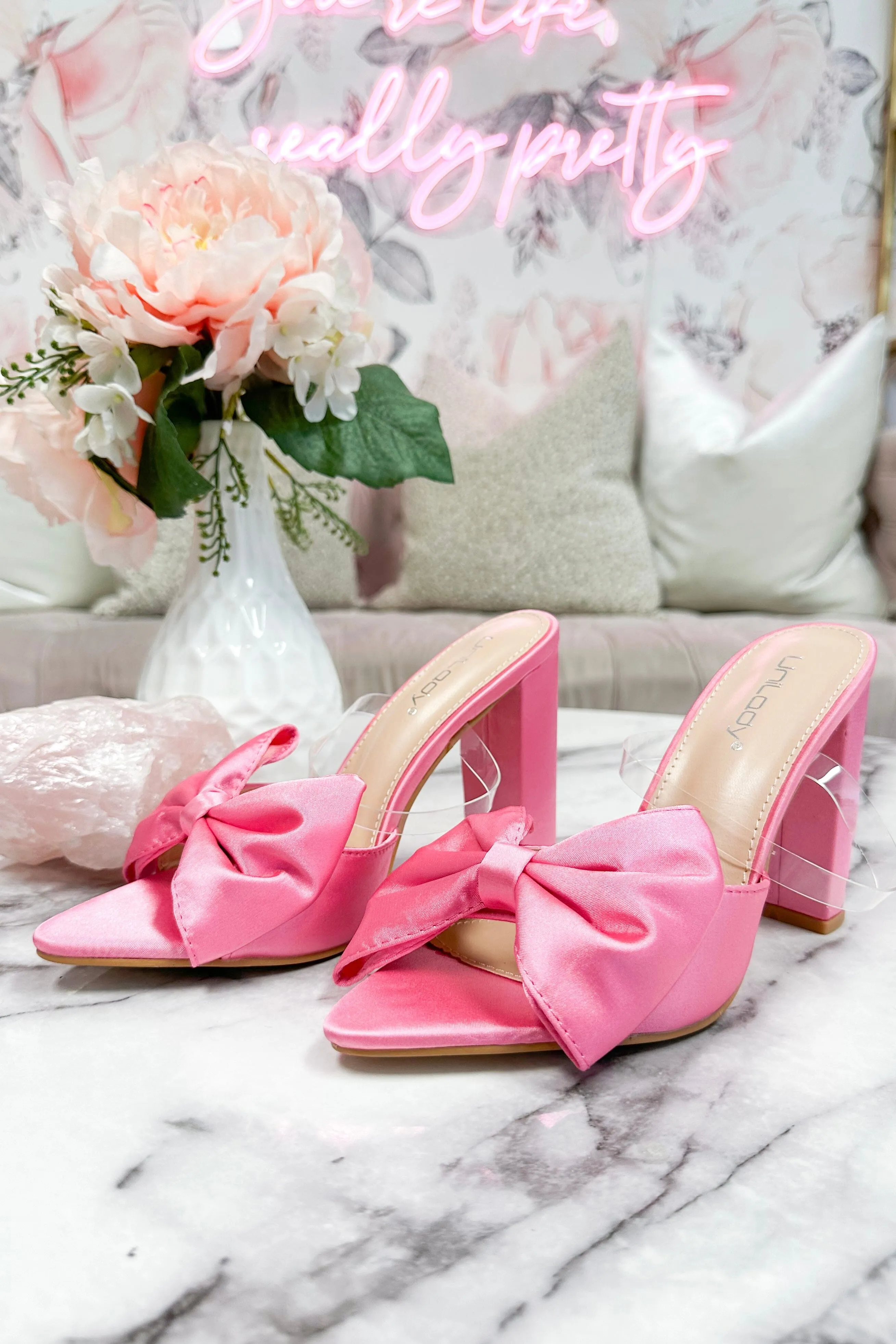 Christal Bow Heels: Pink