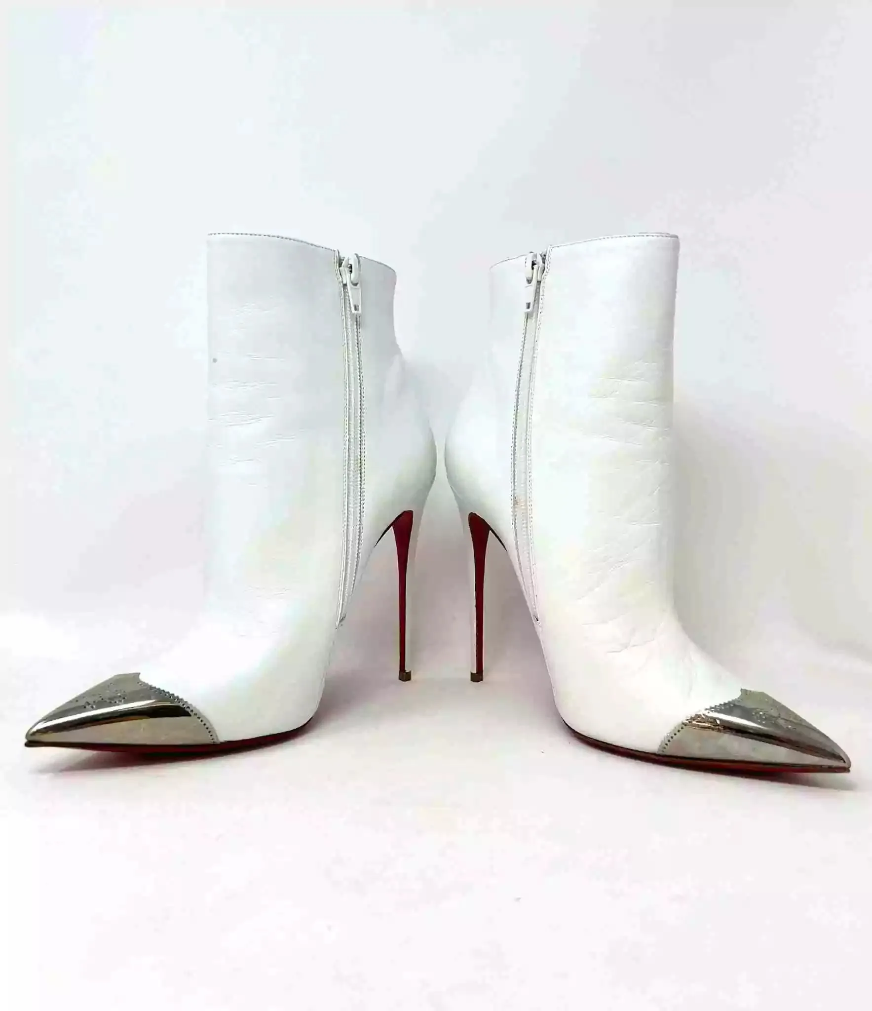 Christian Louboutin Calamijane Booty 120 White Leather Ankle Boots 38 UK 5