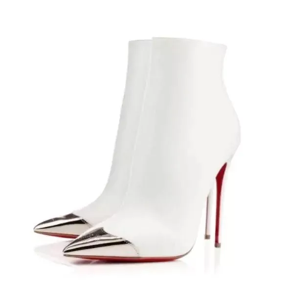 Christian Louboutin Calamijane Booty 120 White Leather Ankle Boots 38 UK 5