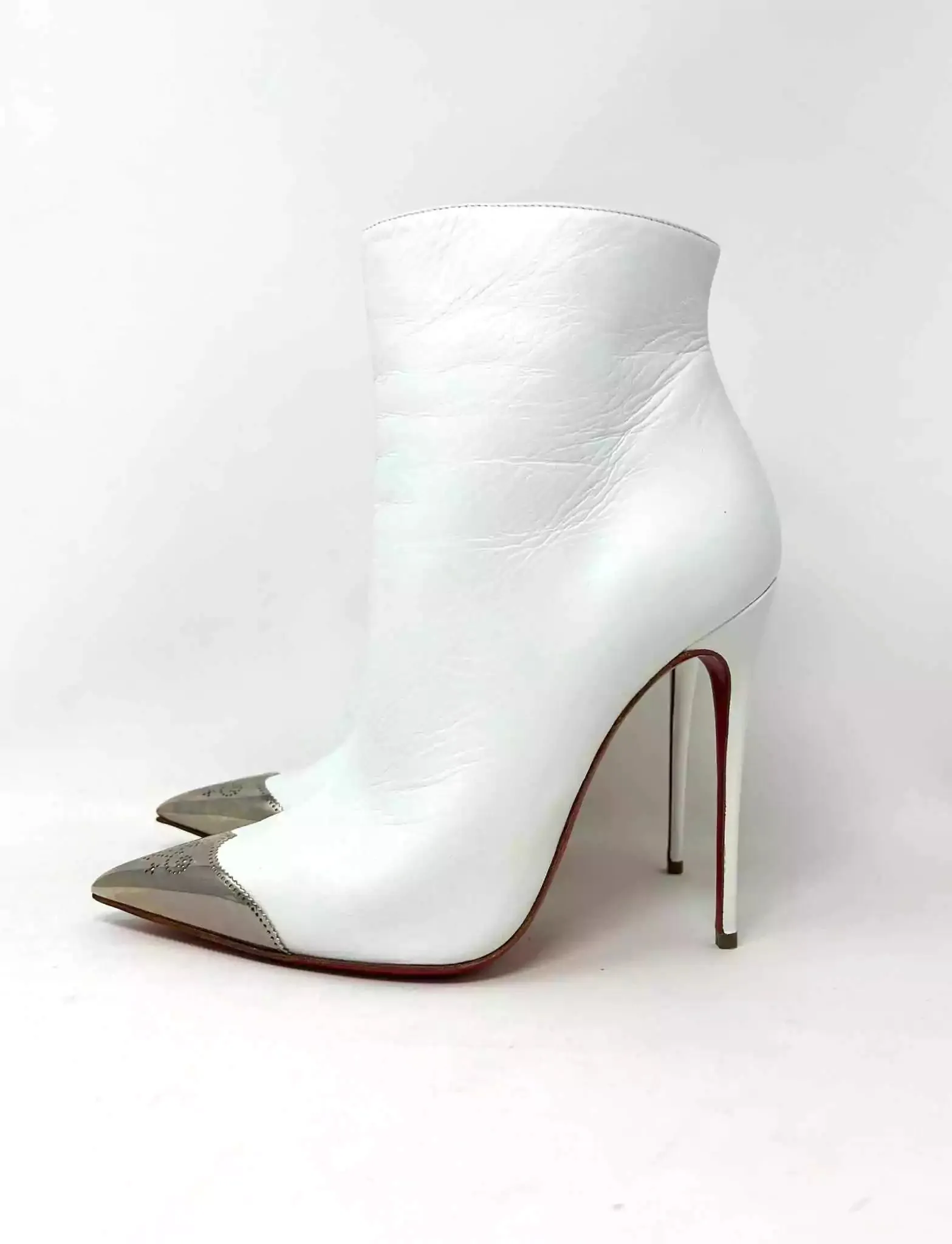 Christian Louboutin Calamijane Booty 120 White Leather Ankle Boots 38 UK 5