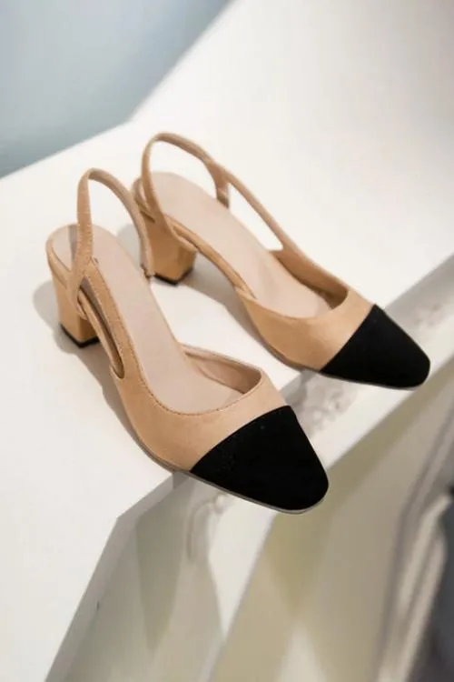 Color Block Chunky Heel Pumps