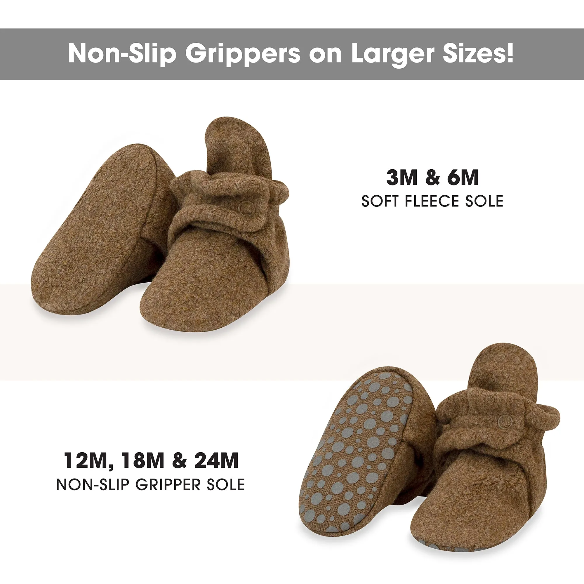 Cozie Fleece Gripper Baby Bootie - Heather Mocha