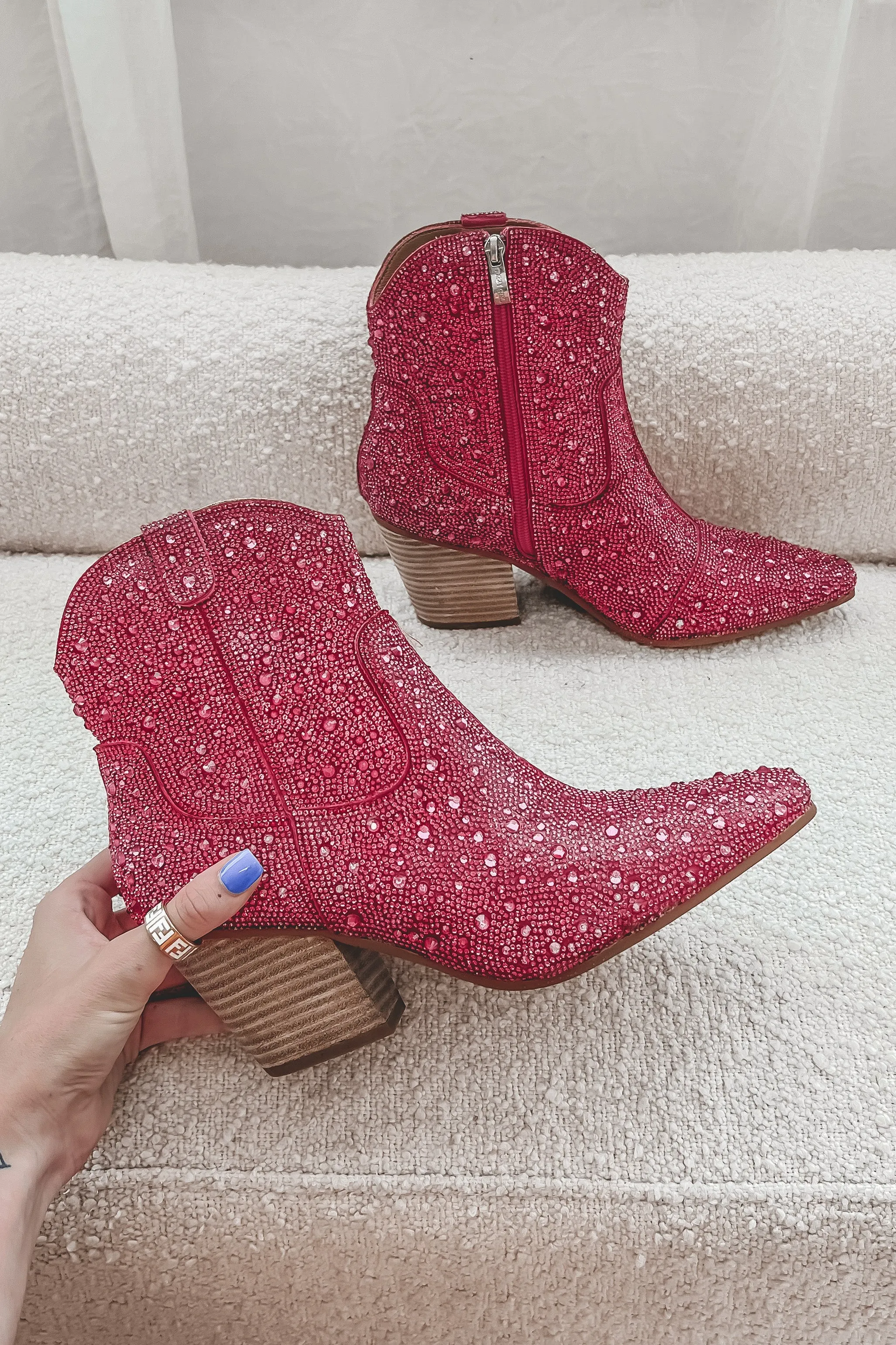 DEAL For Ever Ever Fuchsia Pink Rhinestone Booties