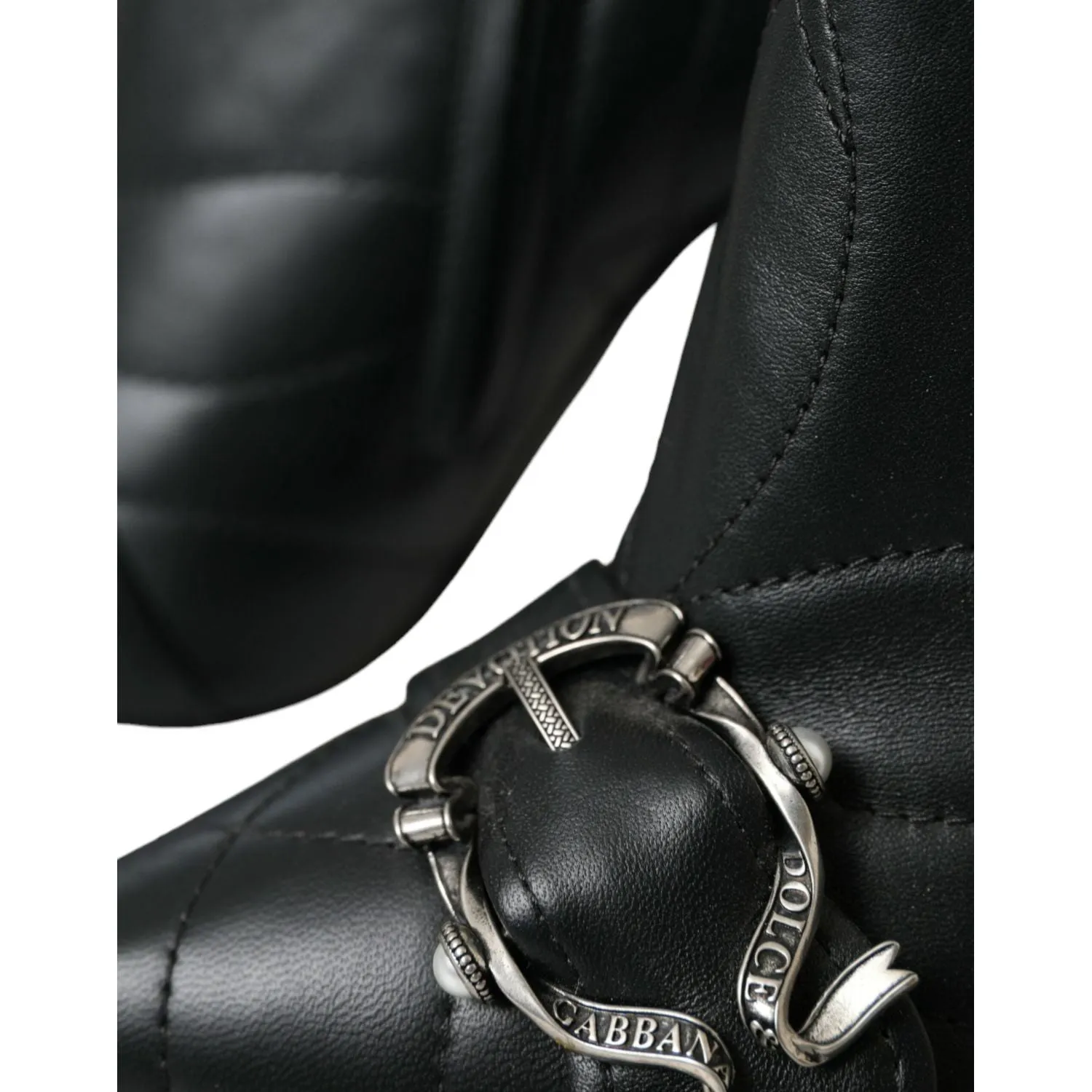 Dolce & Gabbana Black Devotion Quilted Buckled Boots Shoes