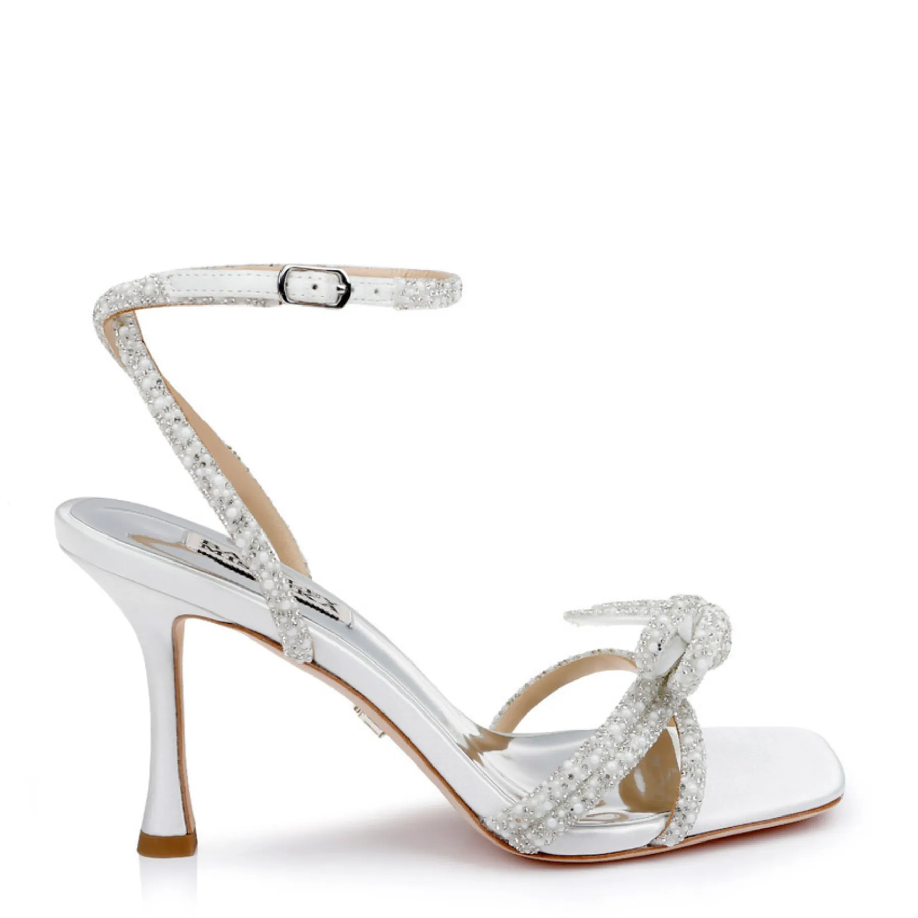 Effie - Strappy Bow Stiletto Heels with Pearls and Crystals - Soft White