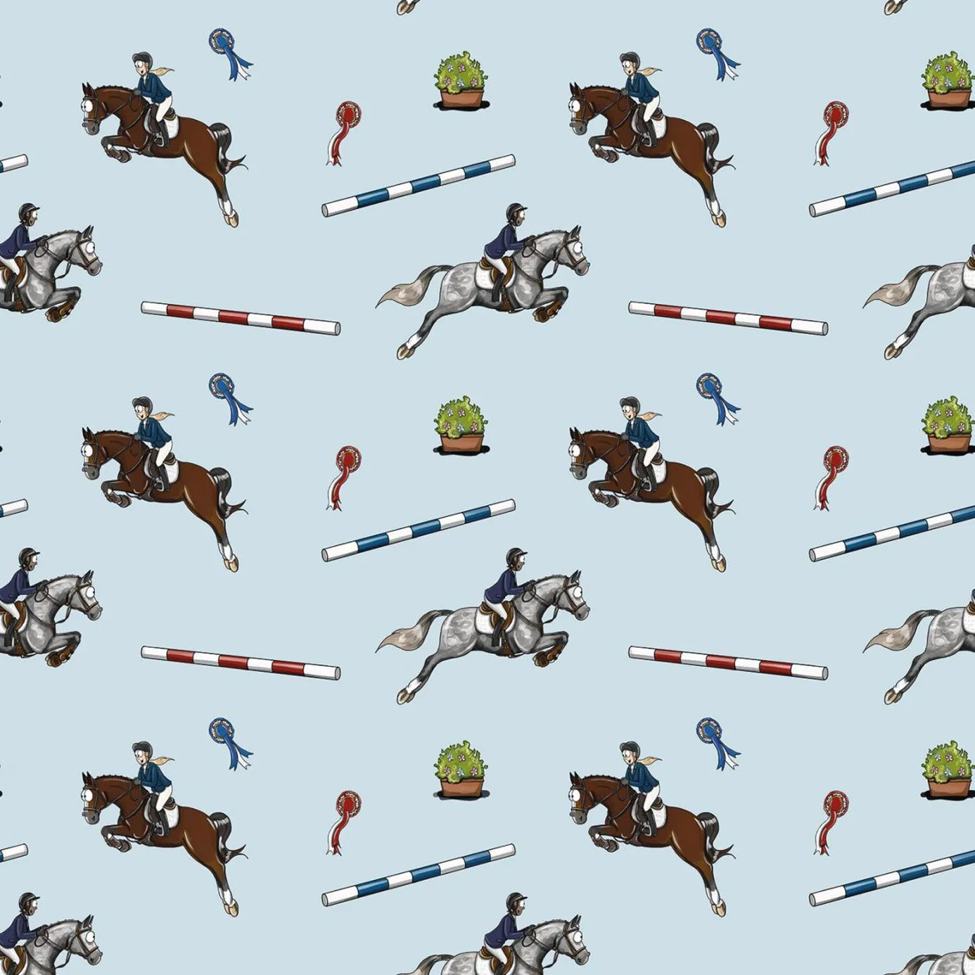 Emily Cole Show Jumping Tea Towel - Duck Egg Blue