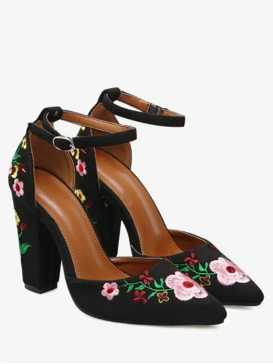 Fashion Embroidery Block Heel Two Piece Pumps