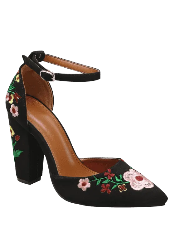 Fashion Embroidery Block Heel Two Piece Pumps