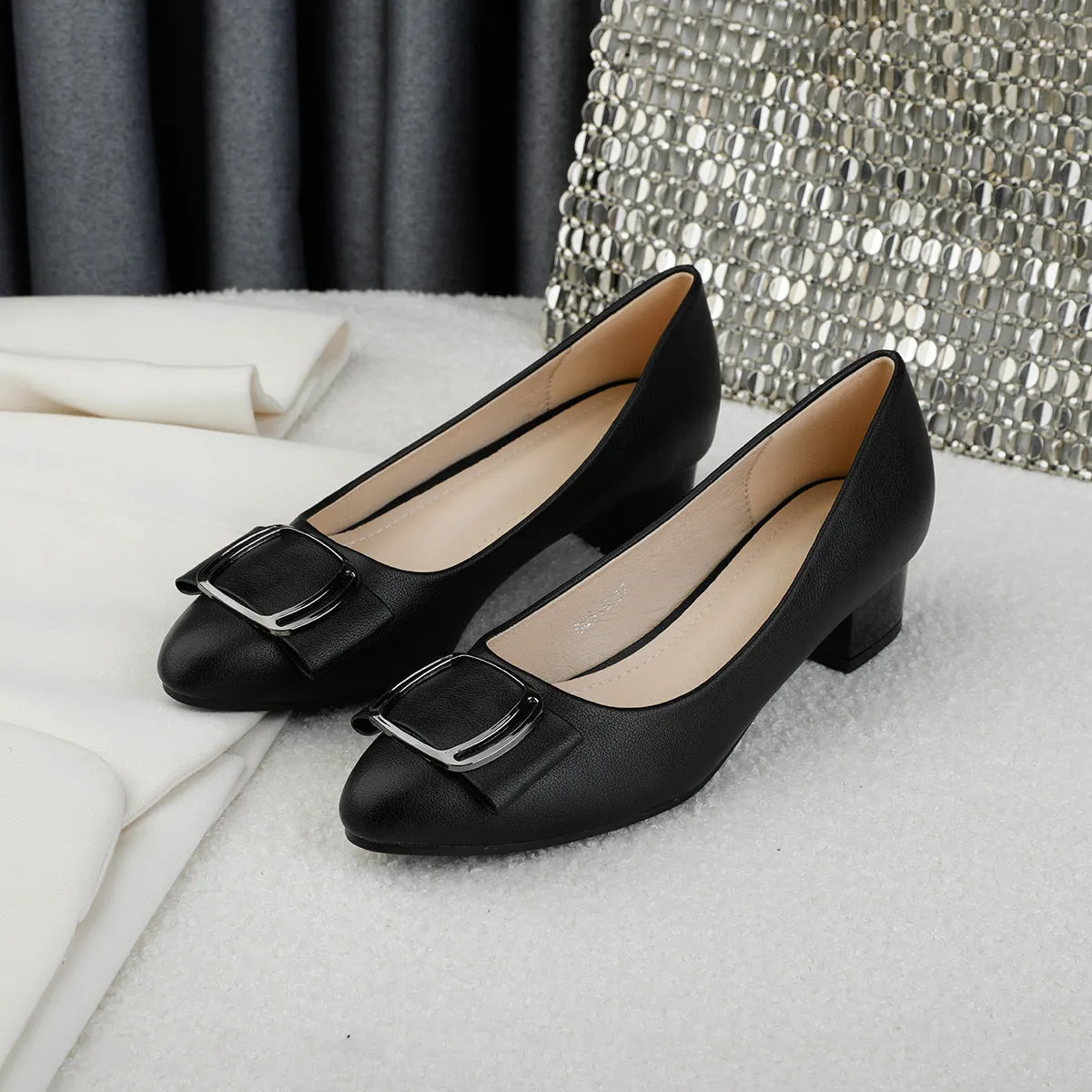 Fashion Ladies Chunky Heel Shoes Low Heel Pumps