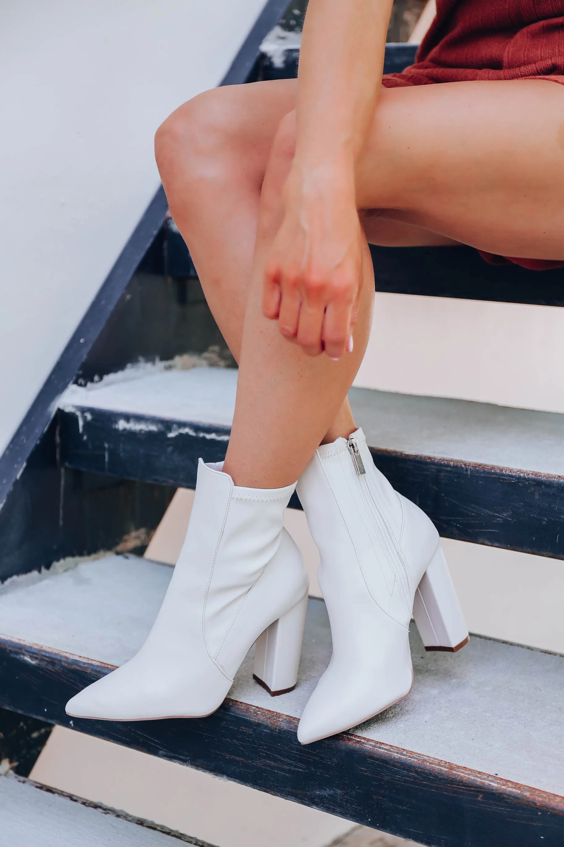 Jules Pointed Toe Sock Bootie - Off White