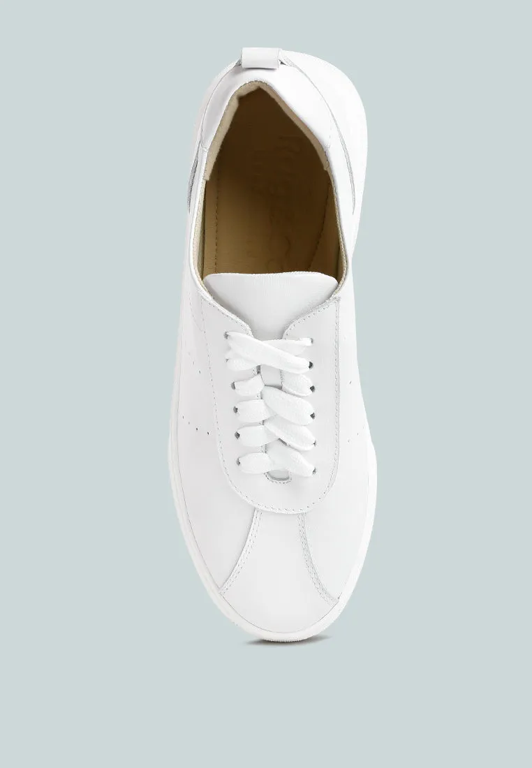 MAGULL Solid Lace Up Leather Sneakers in White